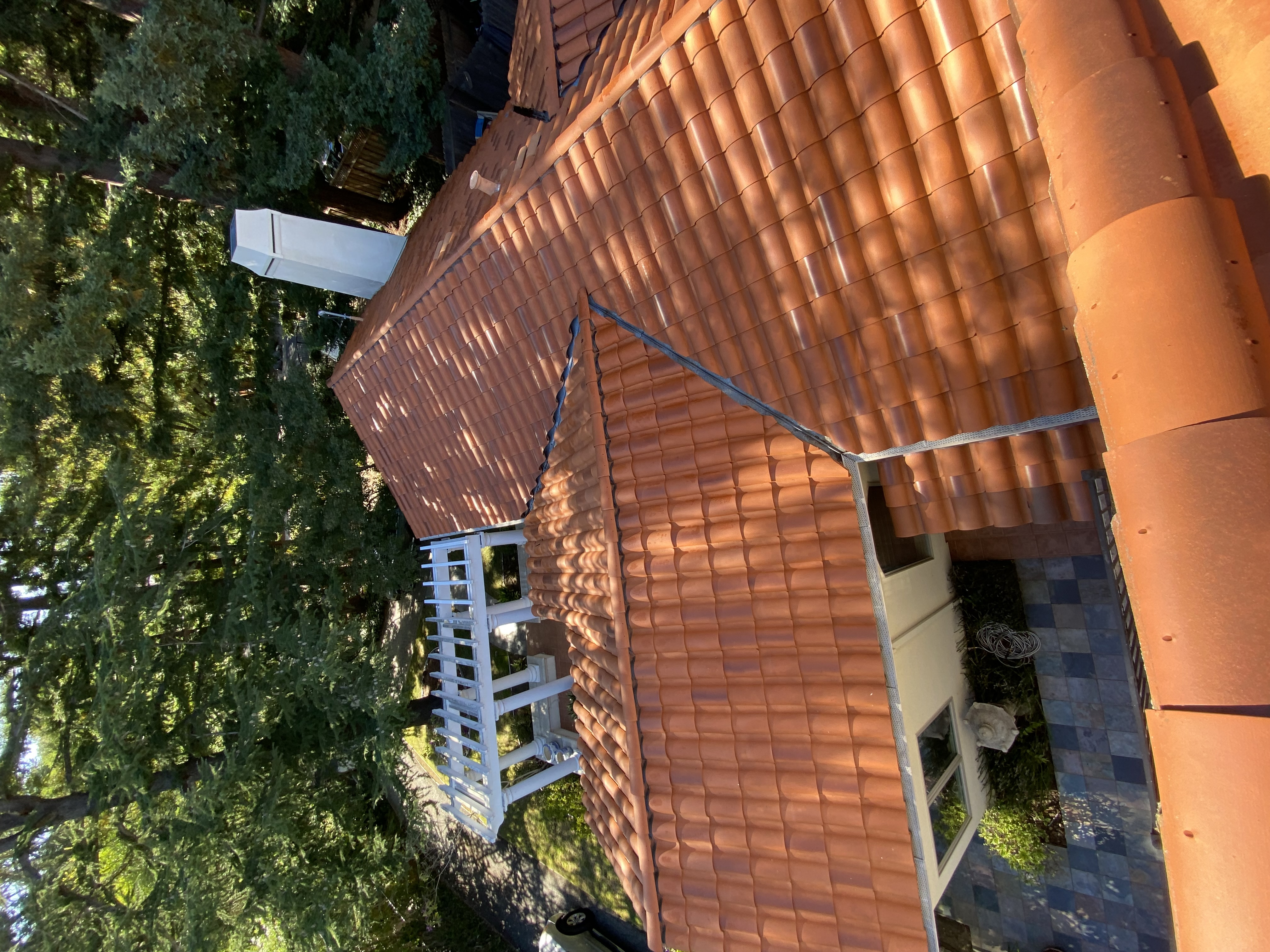 After — Atherton terracotta roof clean after low-pressure soft wash treatment