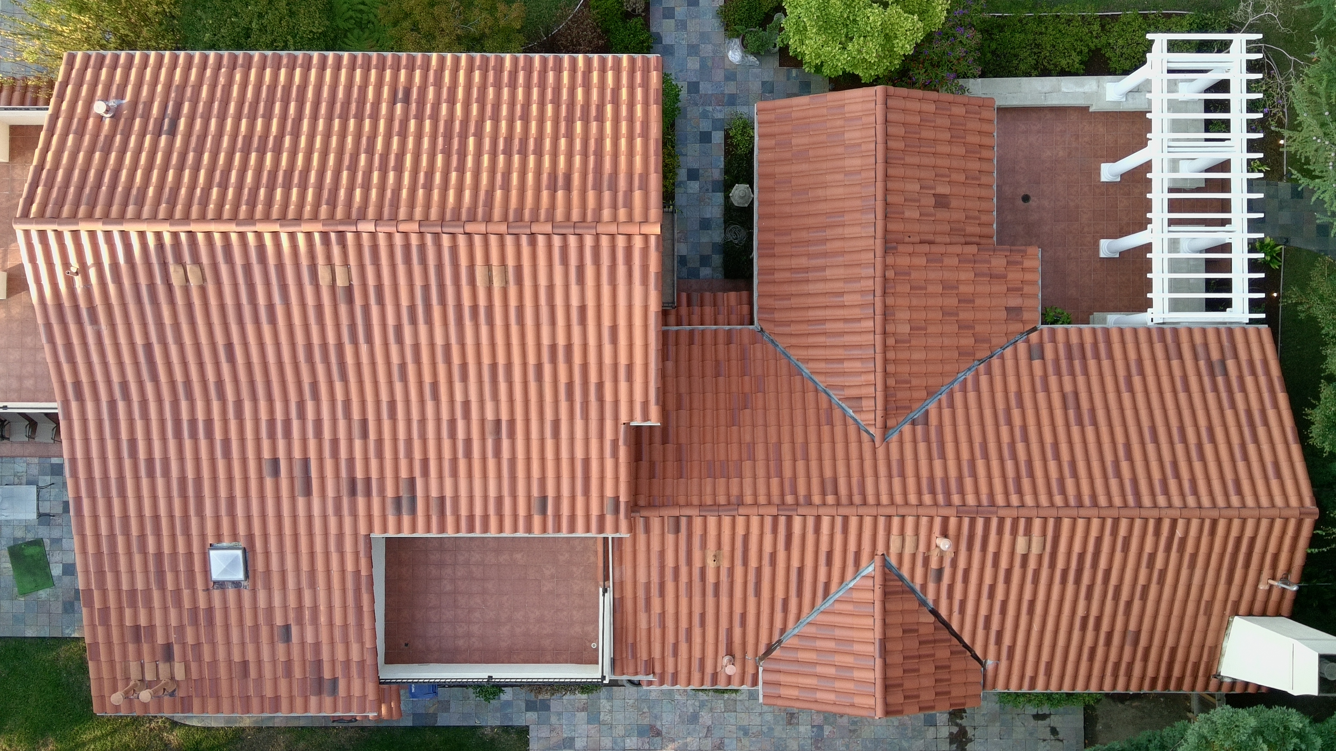 After — Atherton Spanish tile roof overview after cleaning