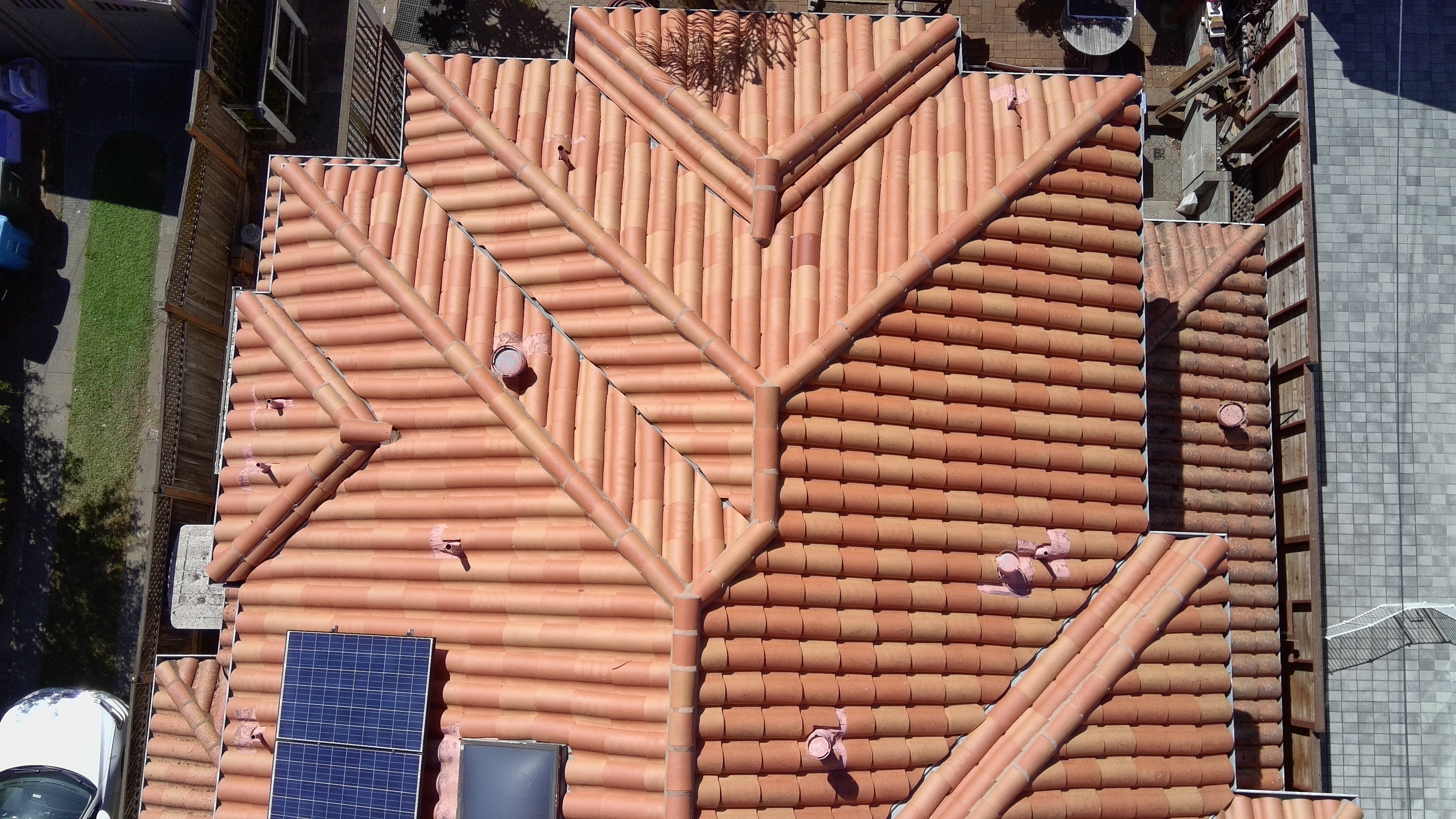 After — Burlingame Spanish terracotta tile roof clean, moss and lichen removed