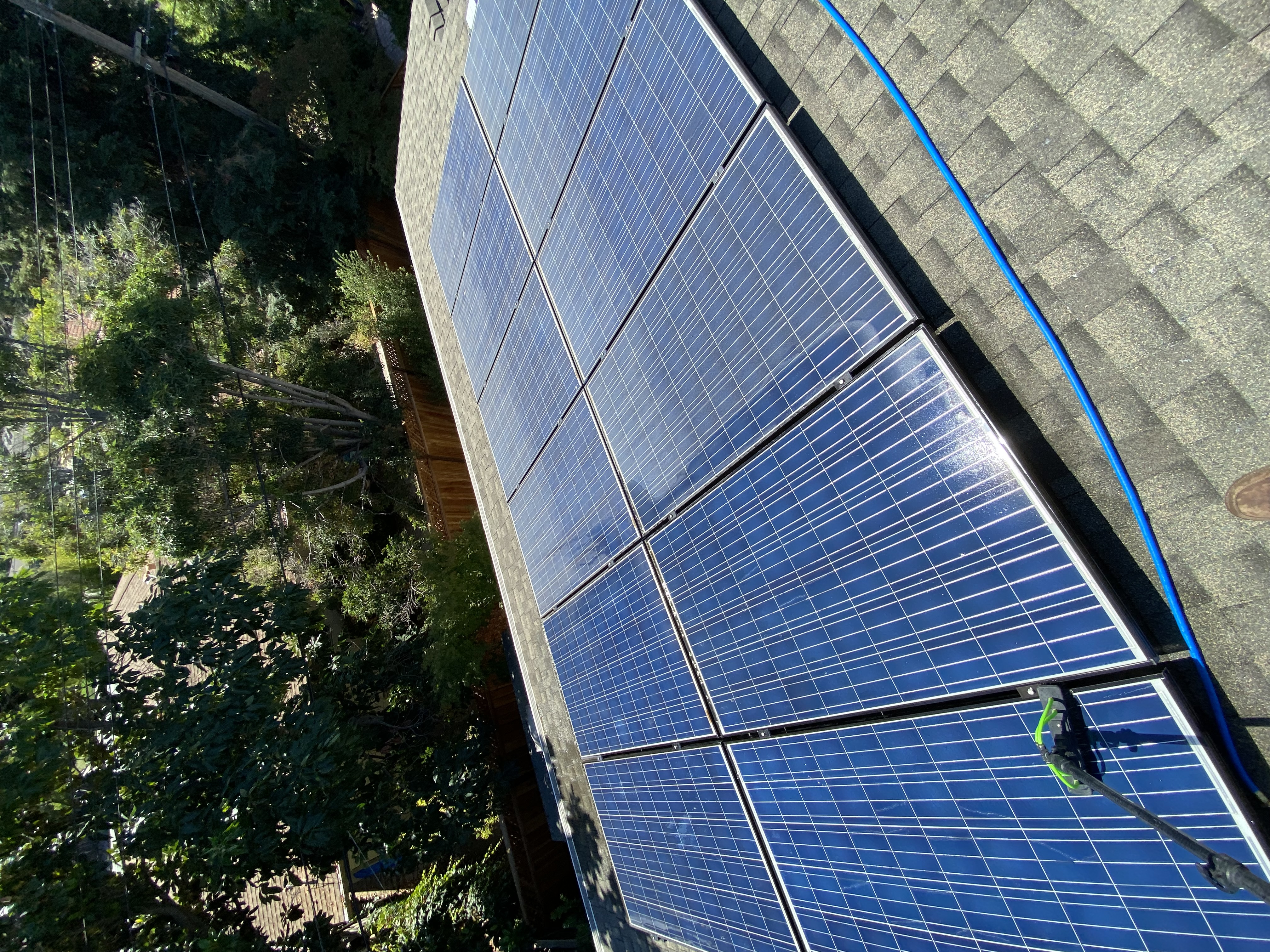 Before — Cupertino solar panels showing organic film and bird dropping buildup