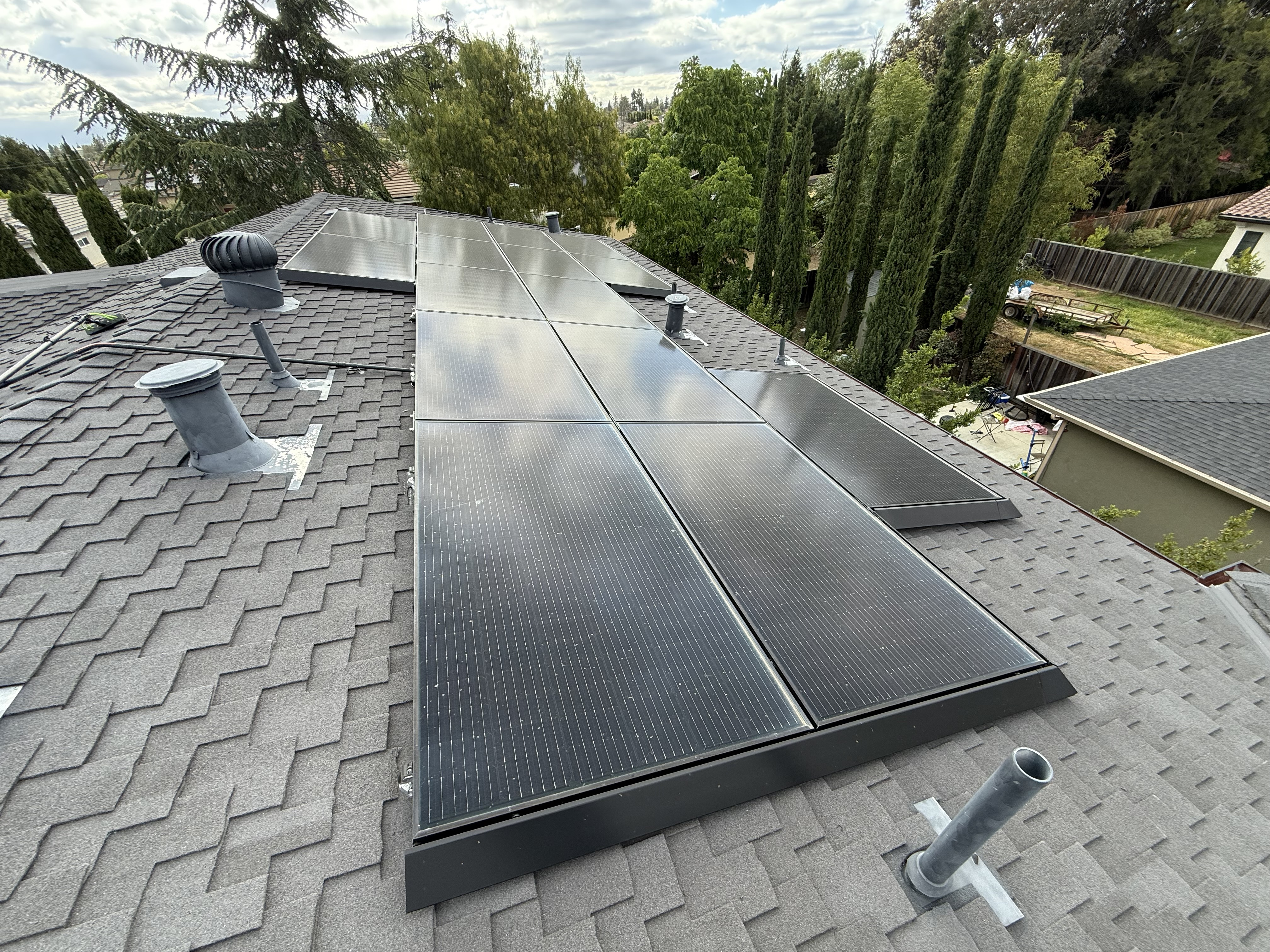 Before — Cupertino solar array showing pollen and soiling before cleaning