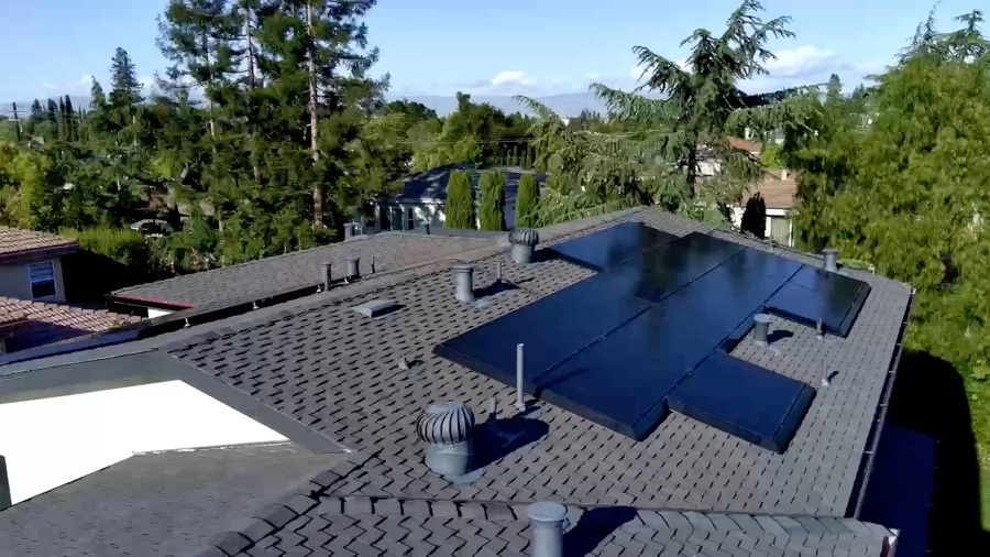Clean solar panels on a Cupertino, California rooftop after deionized water washing