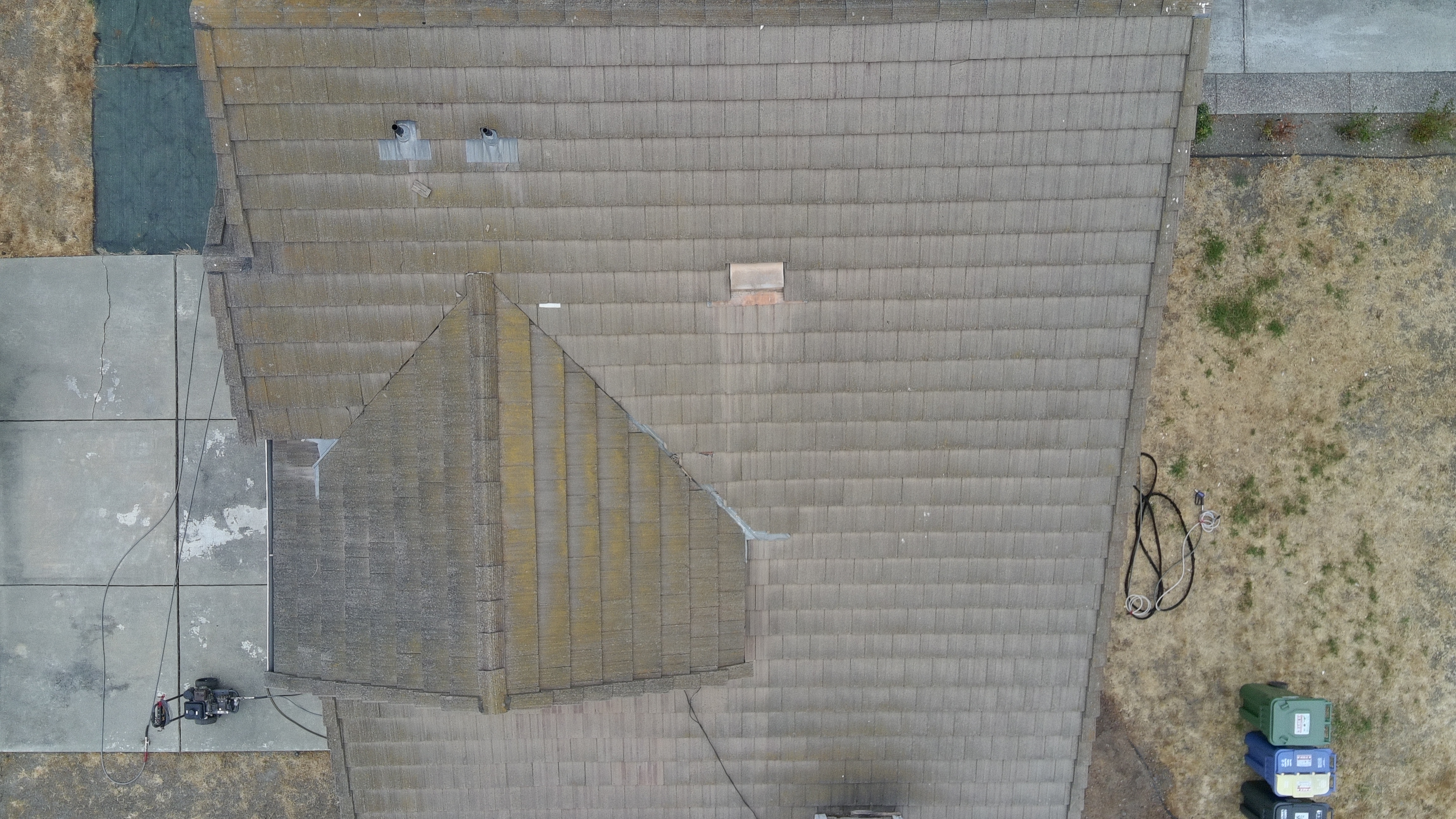 Before — Fremont tile roof surface with moss accumulation in joints
