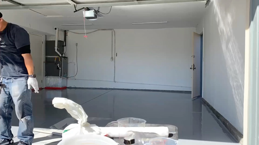 Solid color epoxy floor coating applied to a garage floor in Fremont, California