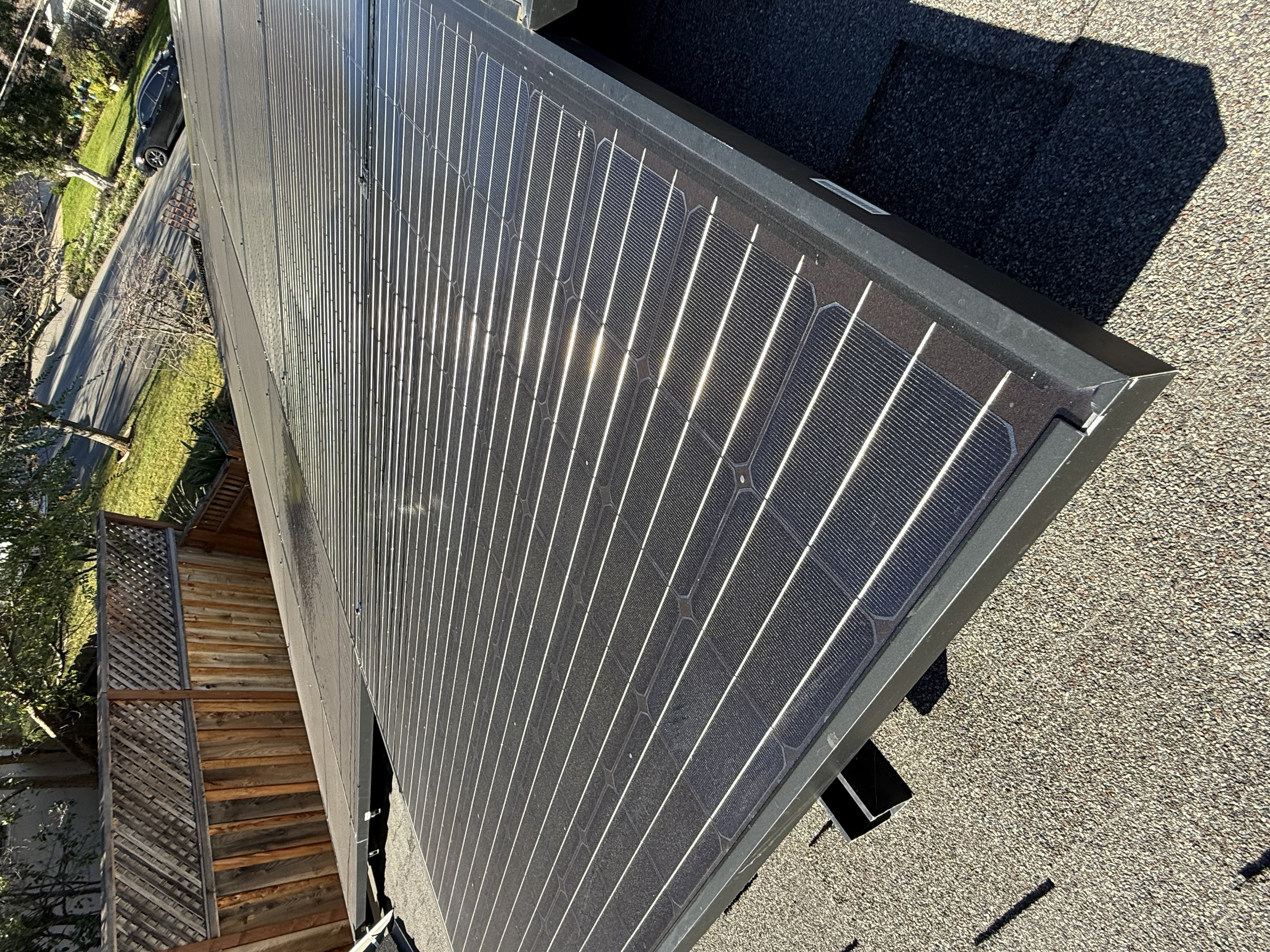 Before — Los Altos solar array showing pollen and organic soiling before service