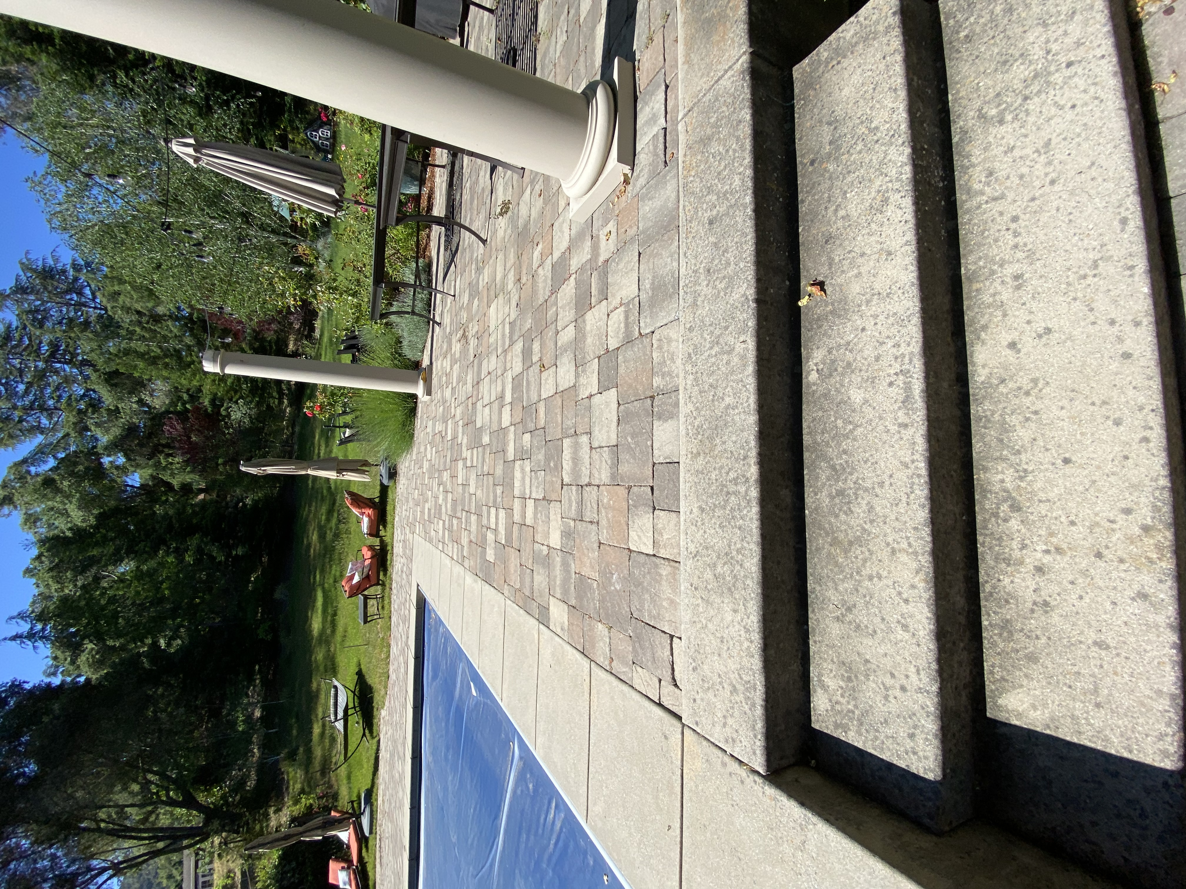 Before — Los Gatos patio pavers with algae and staining before wash