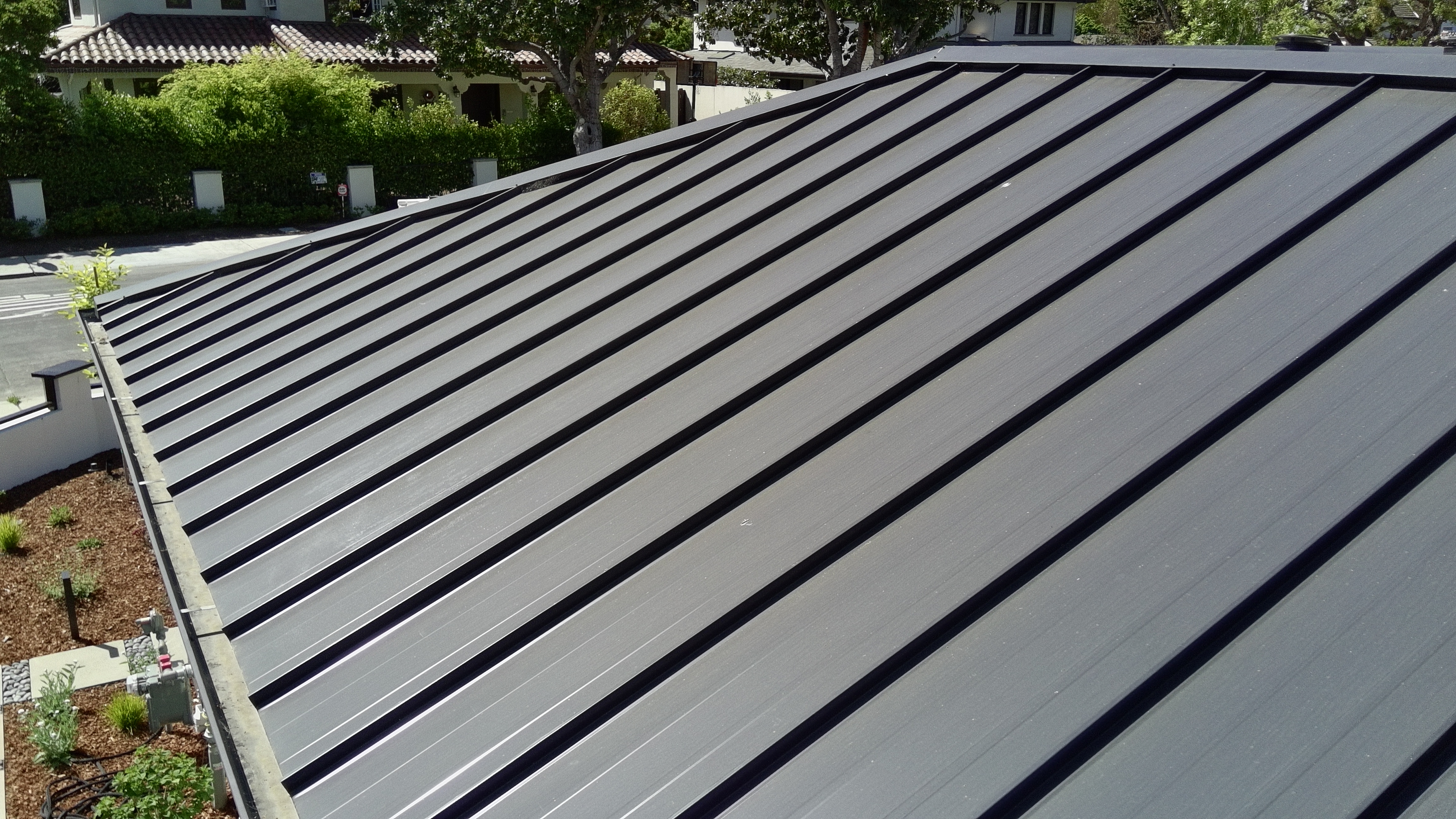 Before — Menlo Park roof section with lichen accumulation before treatment