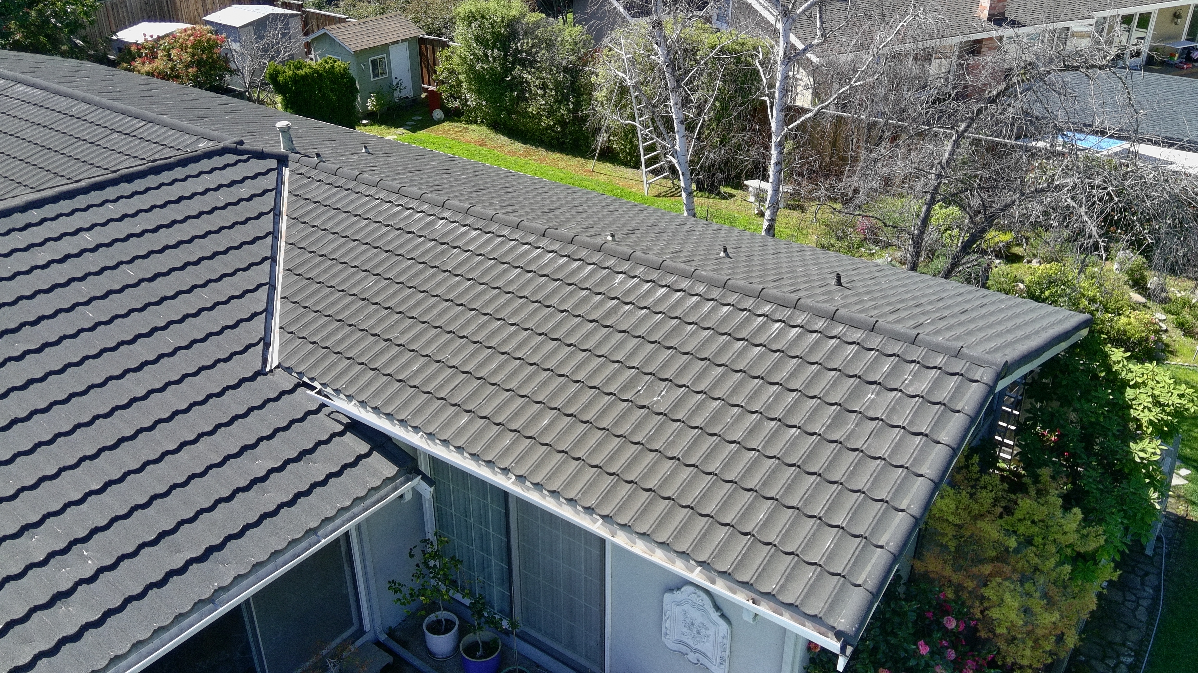 After — Monte Sereno roof valley clean, debris removed