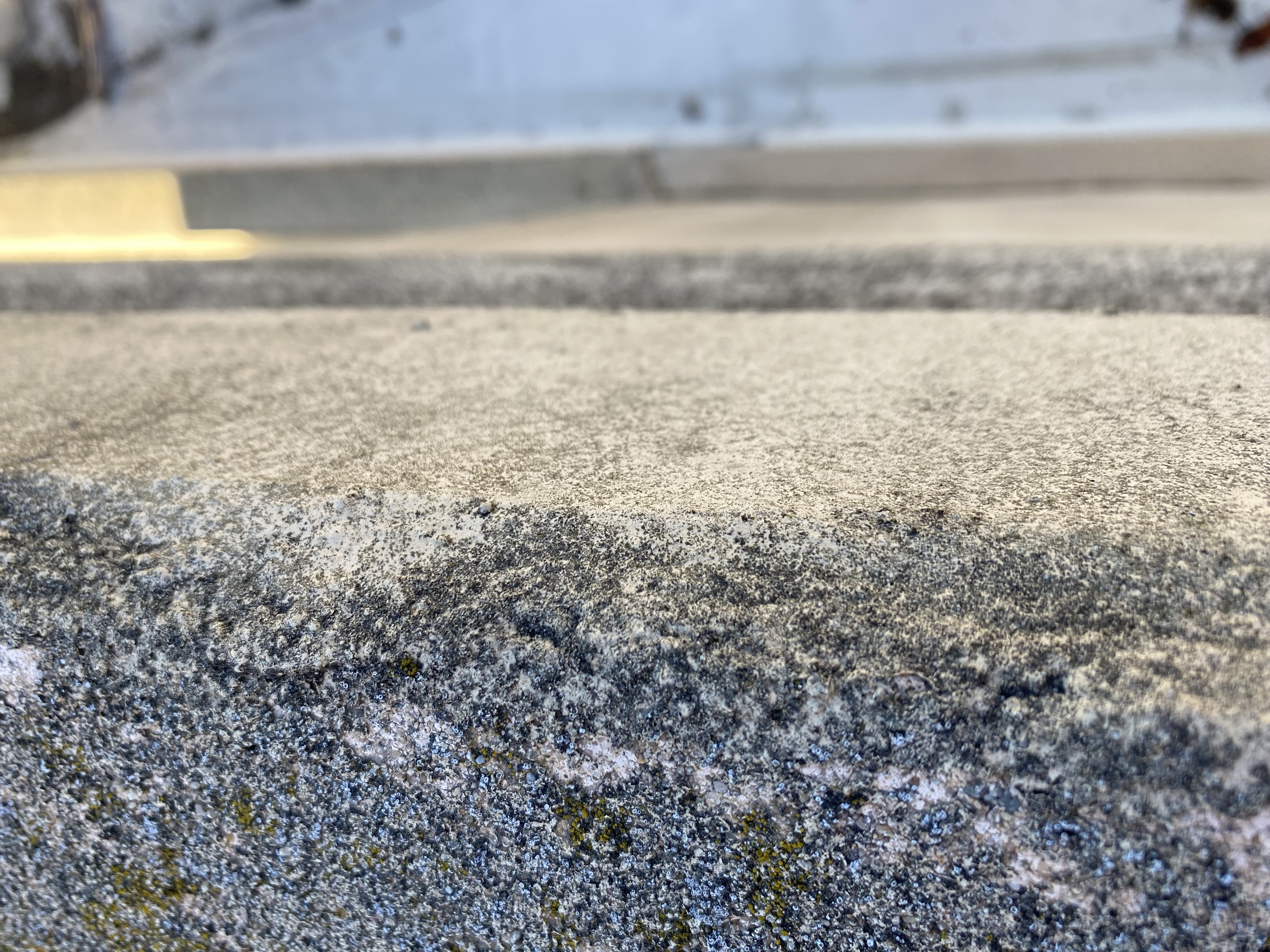 Before — Mountain View concrete with paint drips and staining