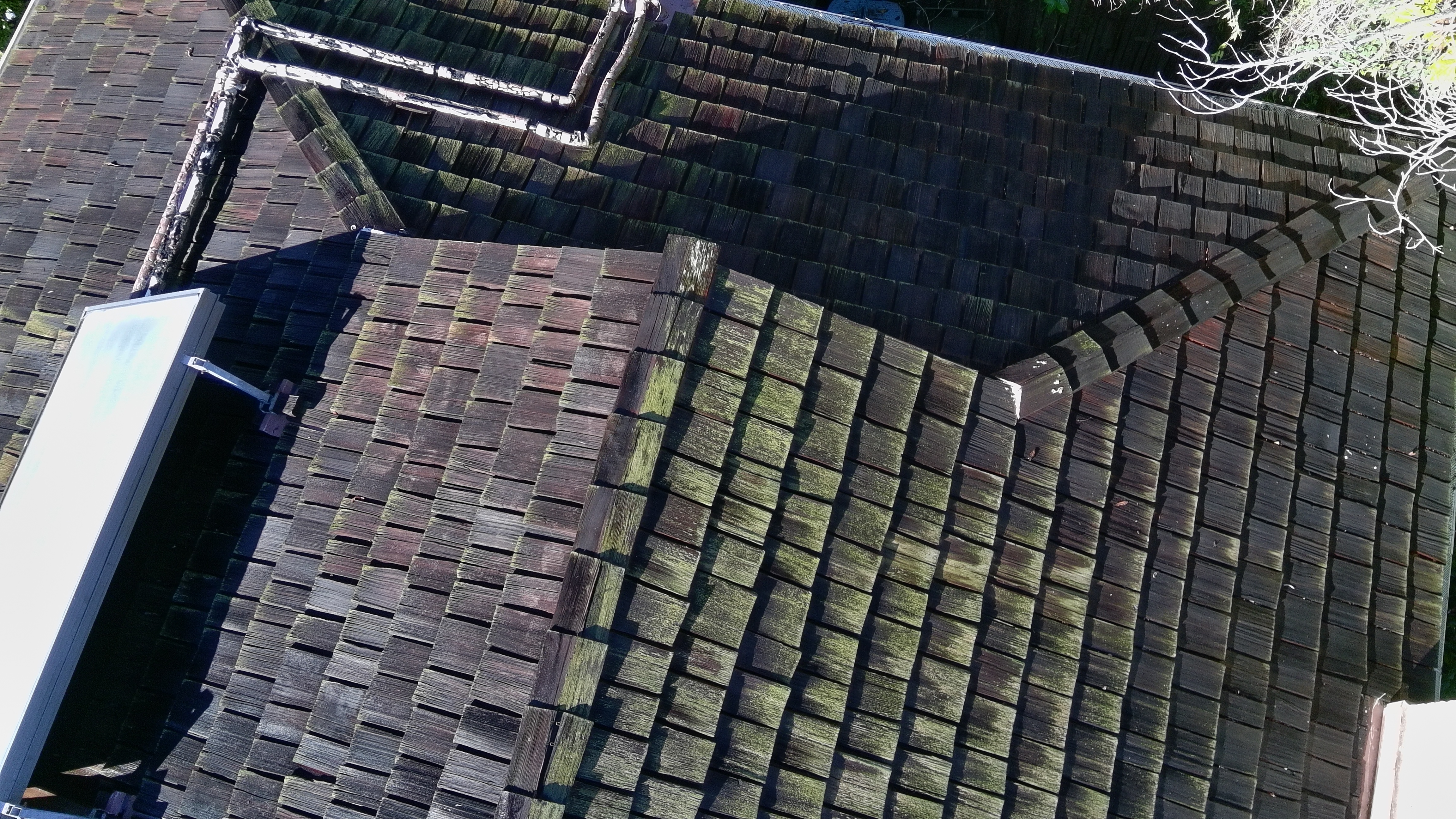 Before — Palo Alto cedar shake roof full view before cleaning