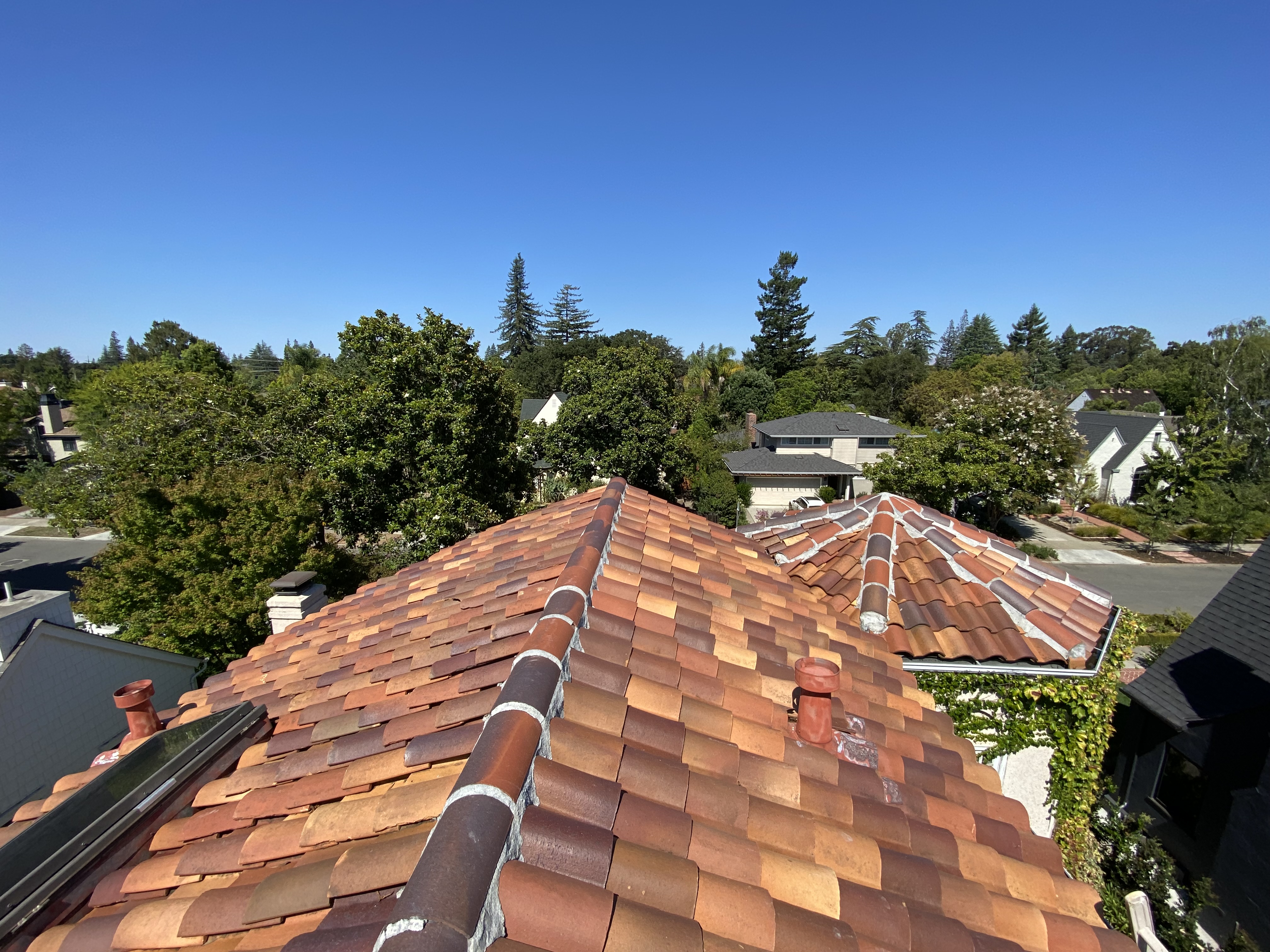 After — Palo Alto Spanish tile roof after soft wash, tile intact and undamaged