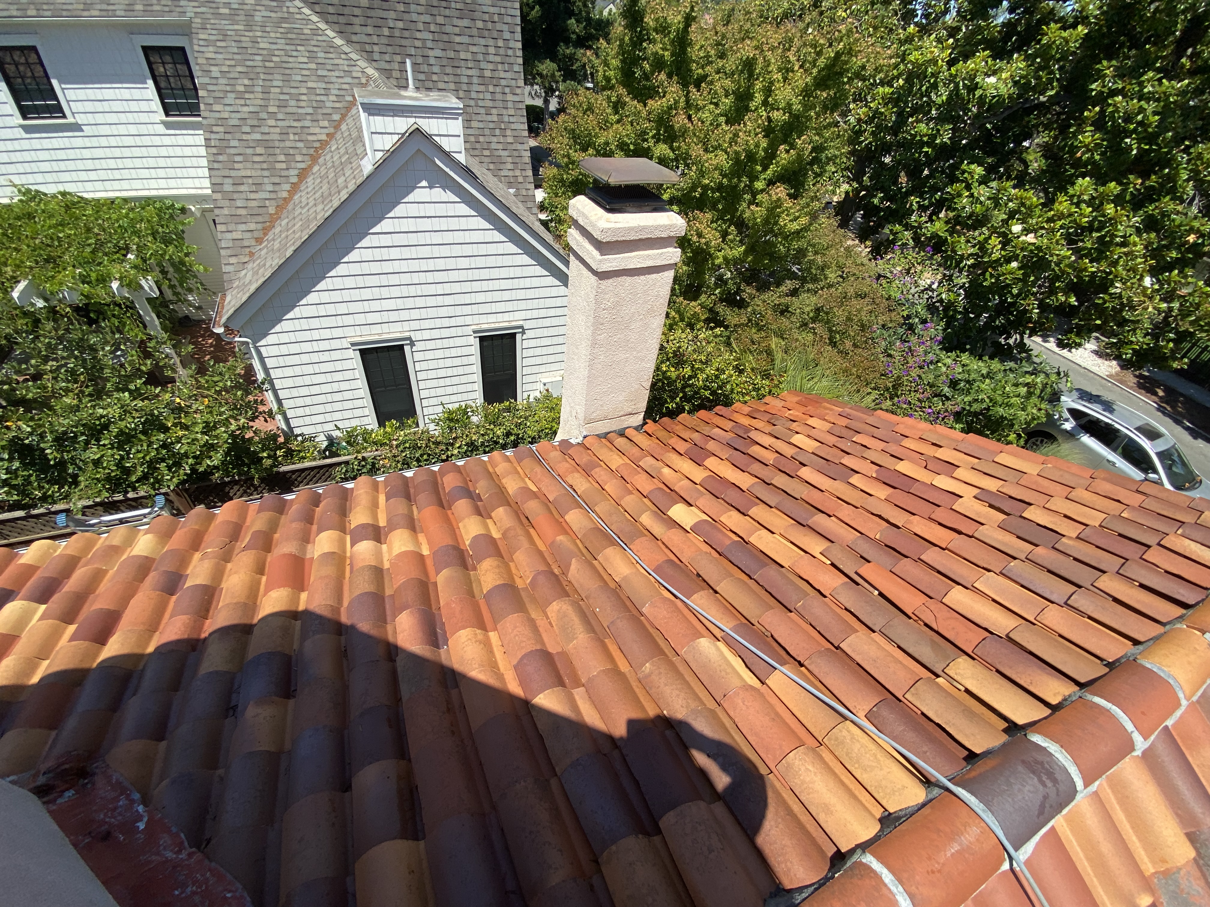 After — Palo Alto Spanish tile roof overview after cleaning