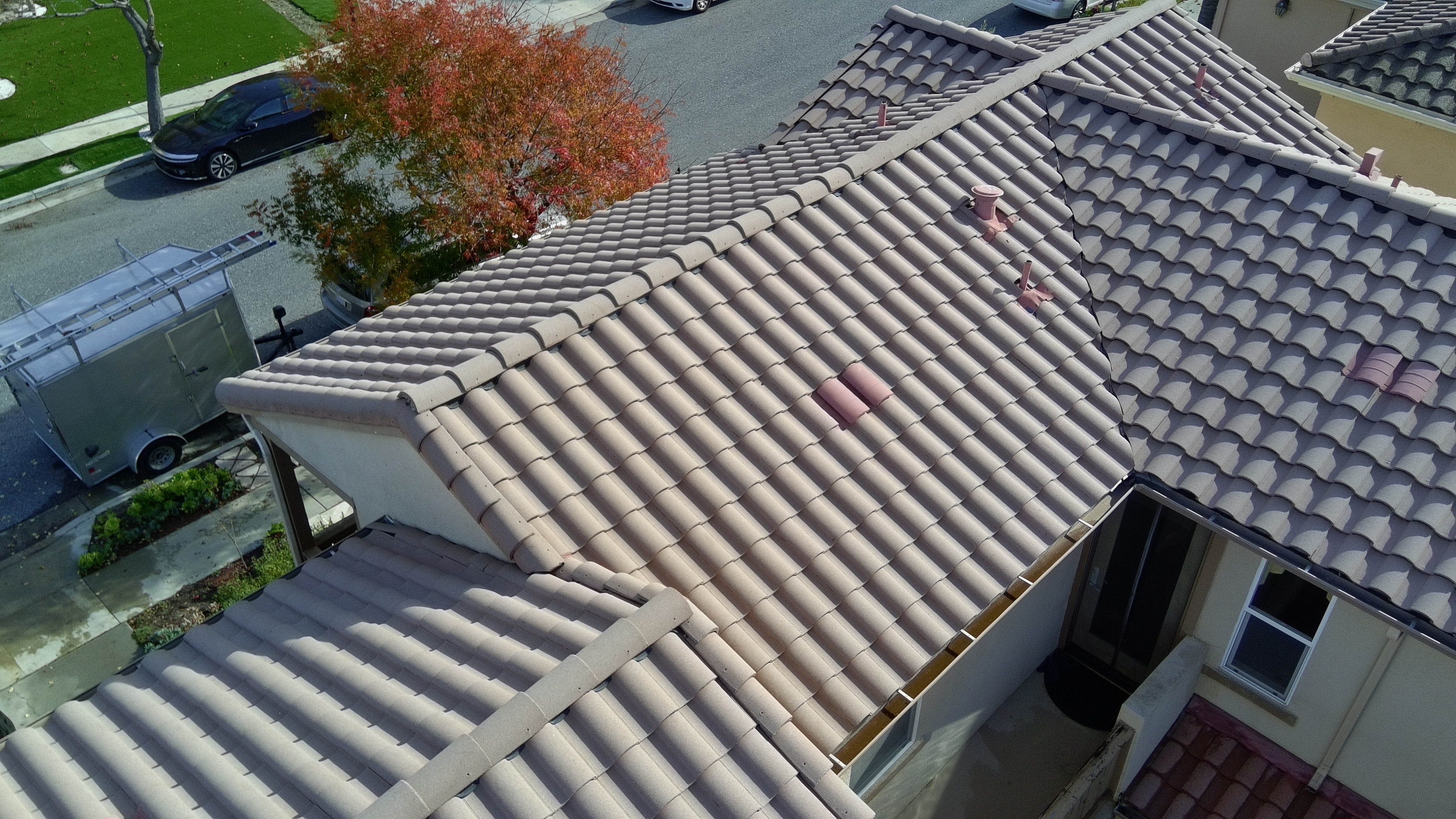 After — San Jose S-tile roof after soft wash, moss cleared from north-facing plane