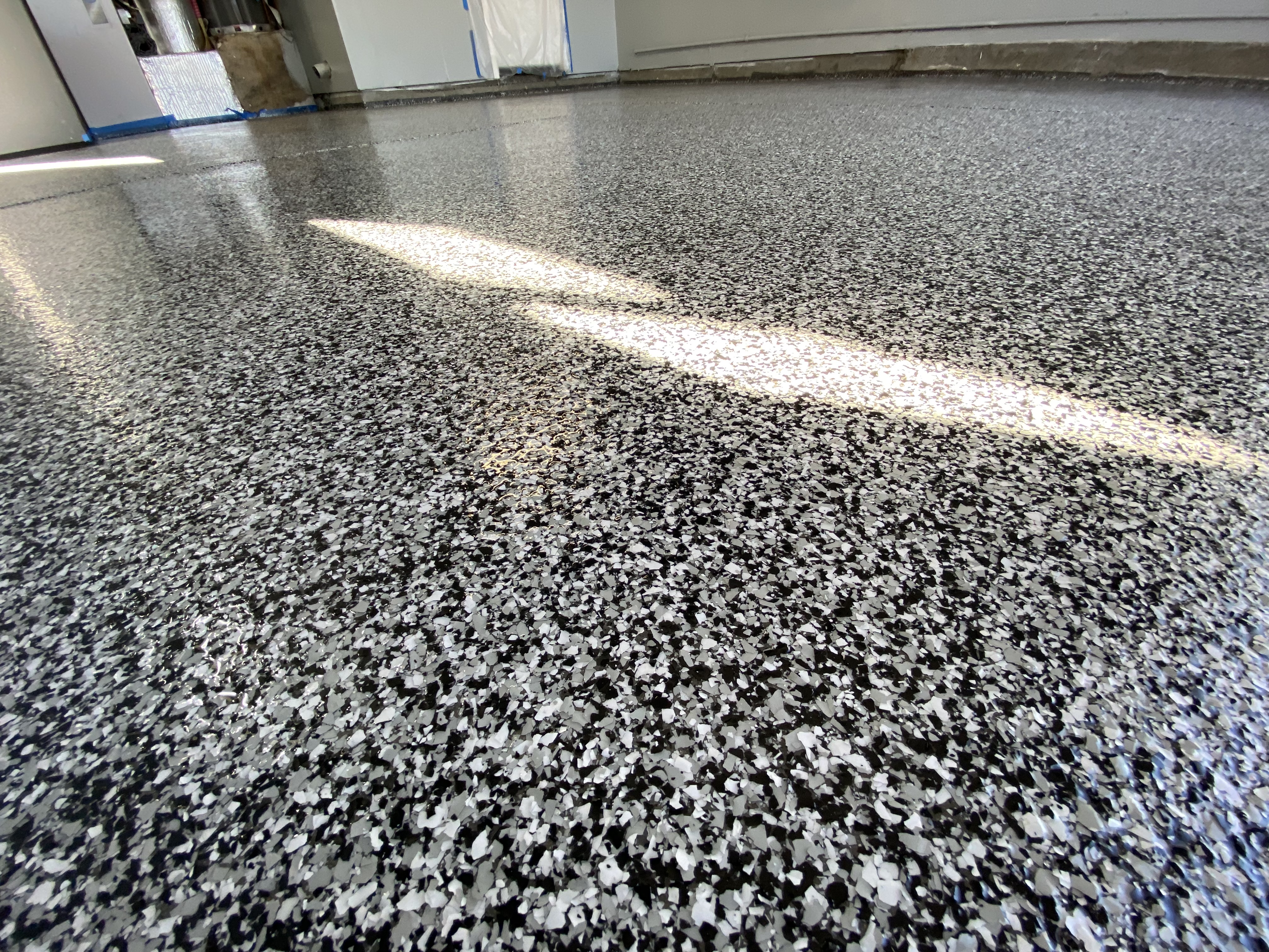 San Jose epoxy flake floor — polyaspartic topcoat finish
