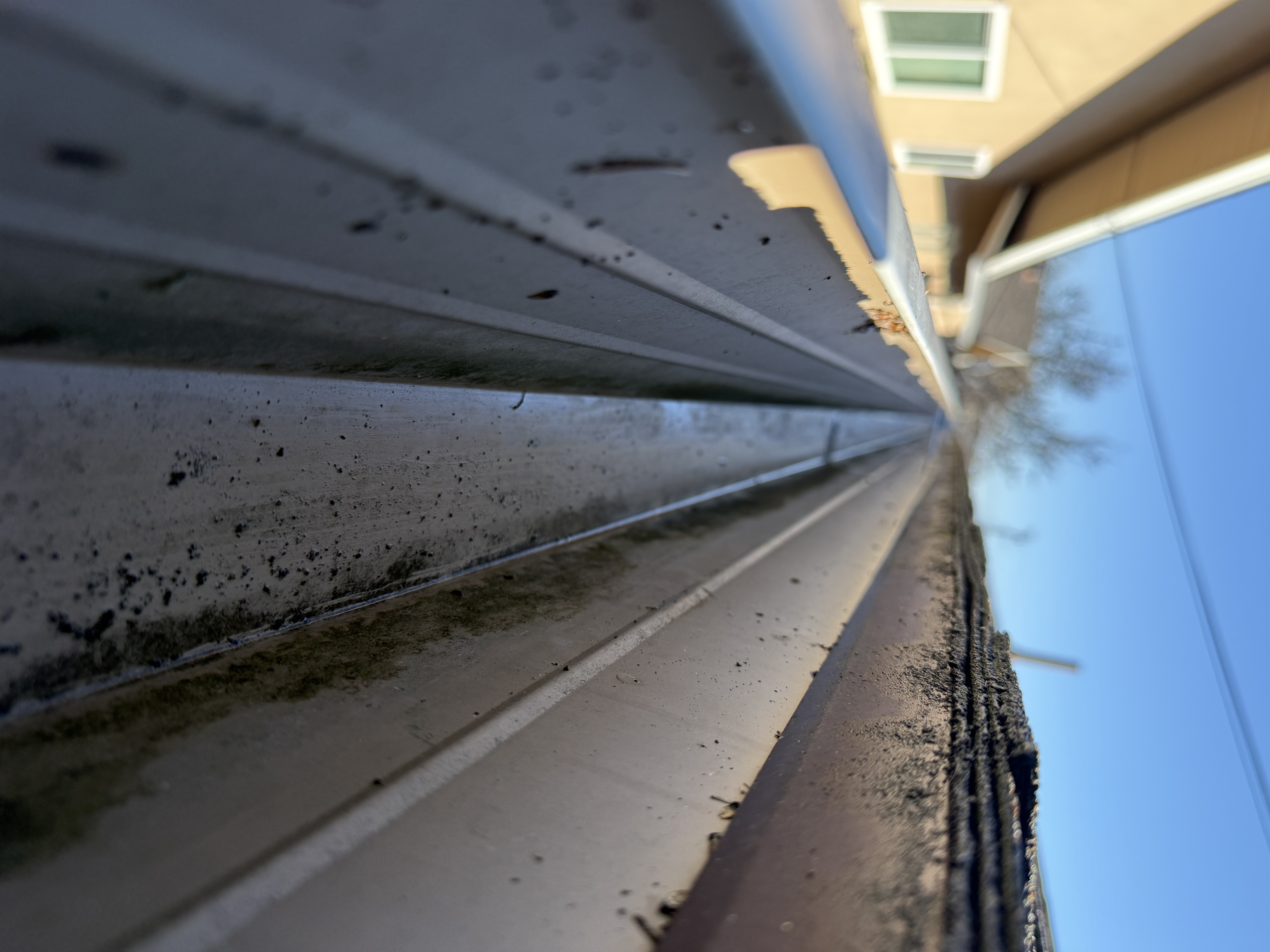 After — San Jose gutters clean, roof valley debris removed