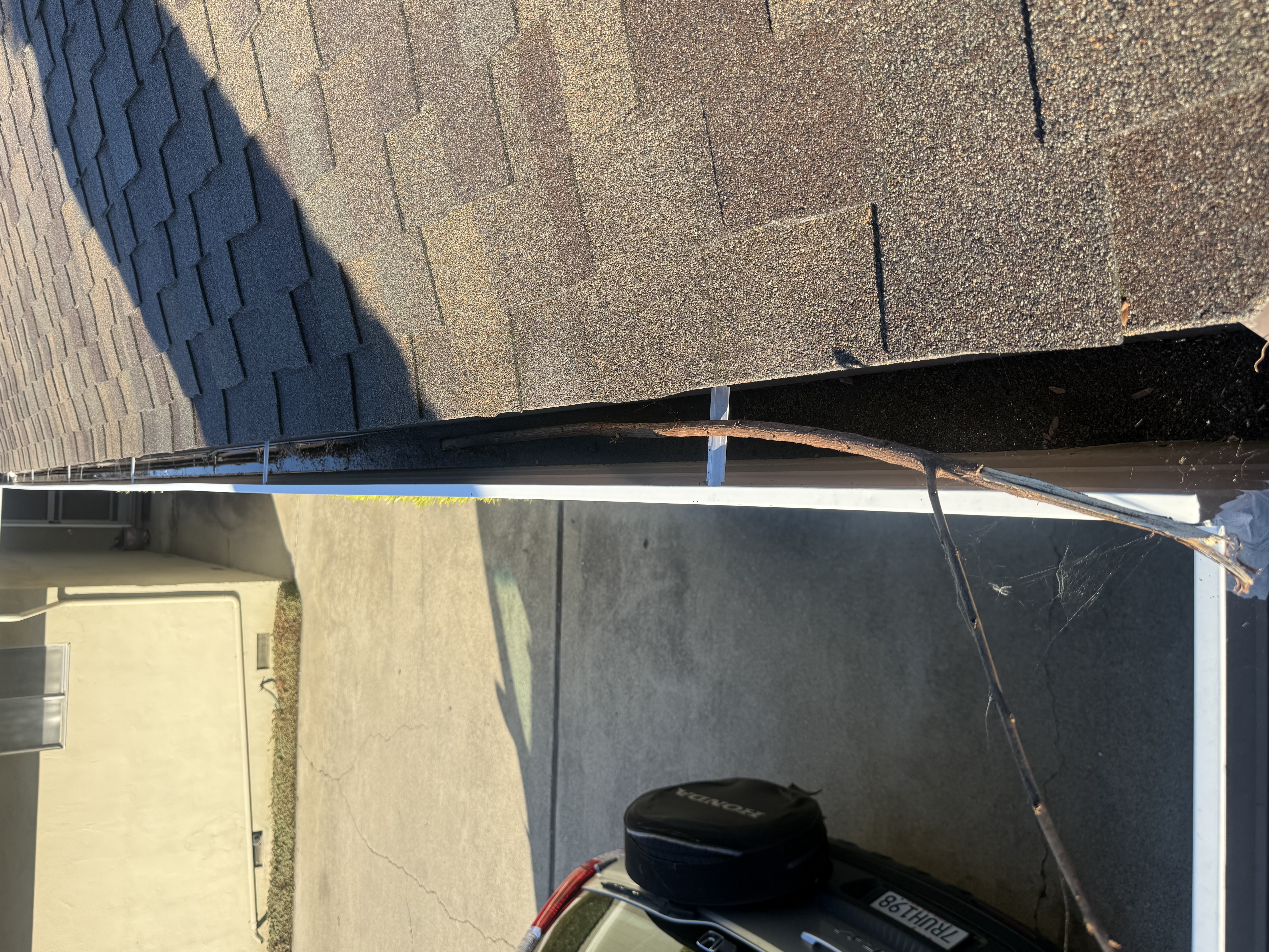 Before — San Jose gutter close-up showing compacted organic buildup