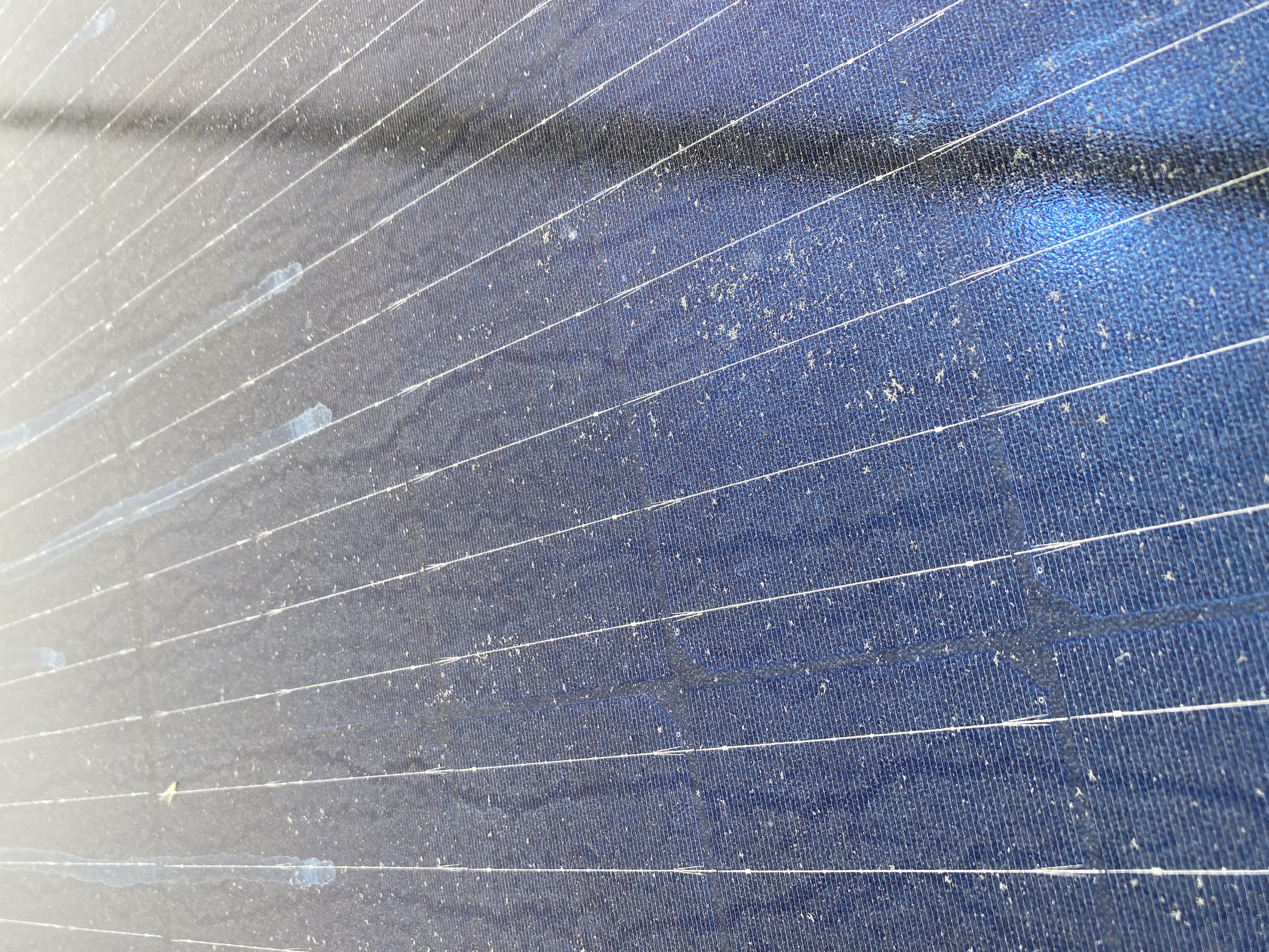 Before — San Jose rooftop solar panels with pollen and debris before wash