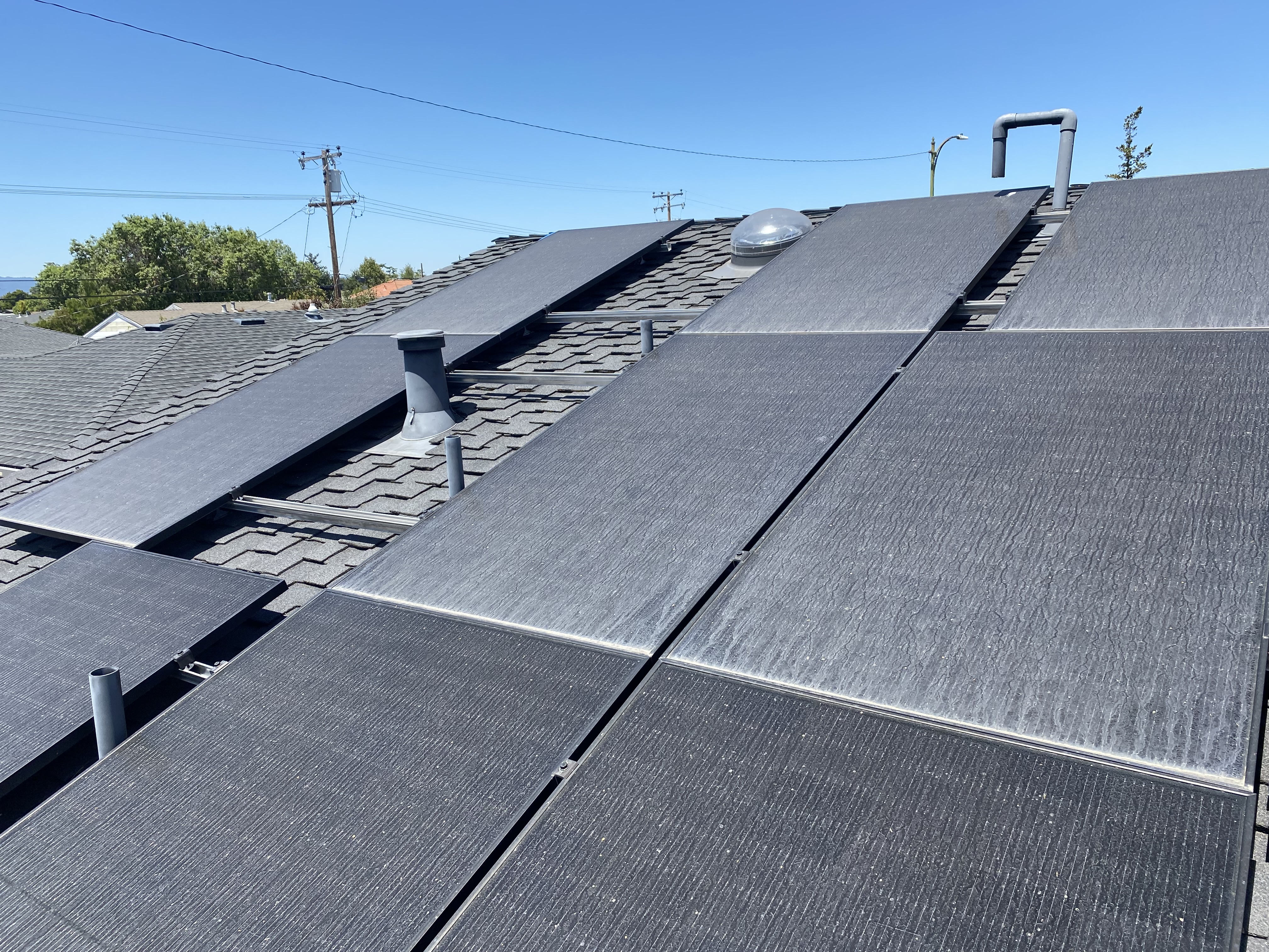 Before — San Jose solar panels before cleaning showing full soiling extent