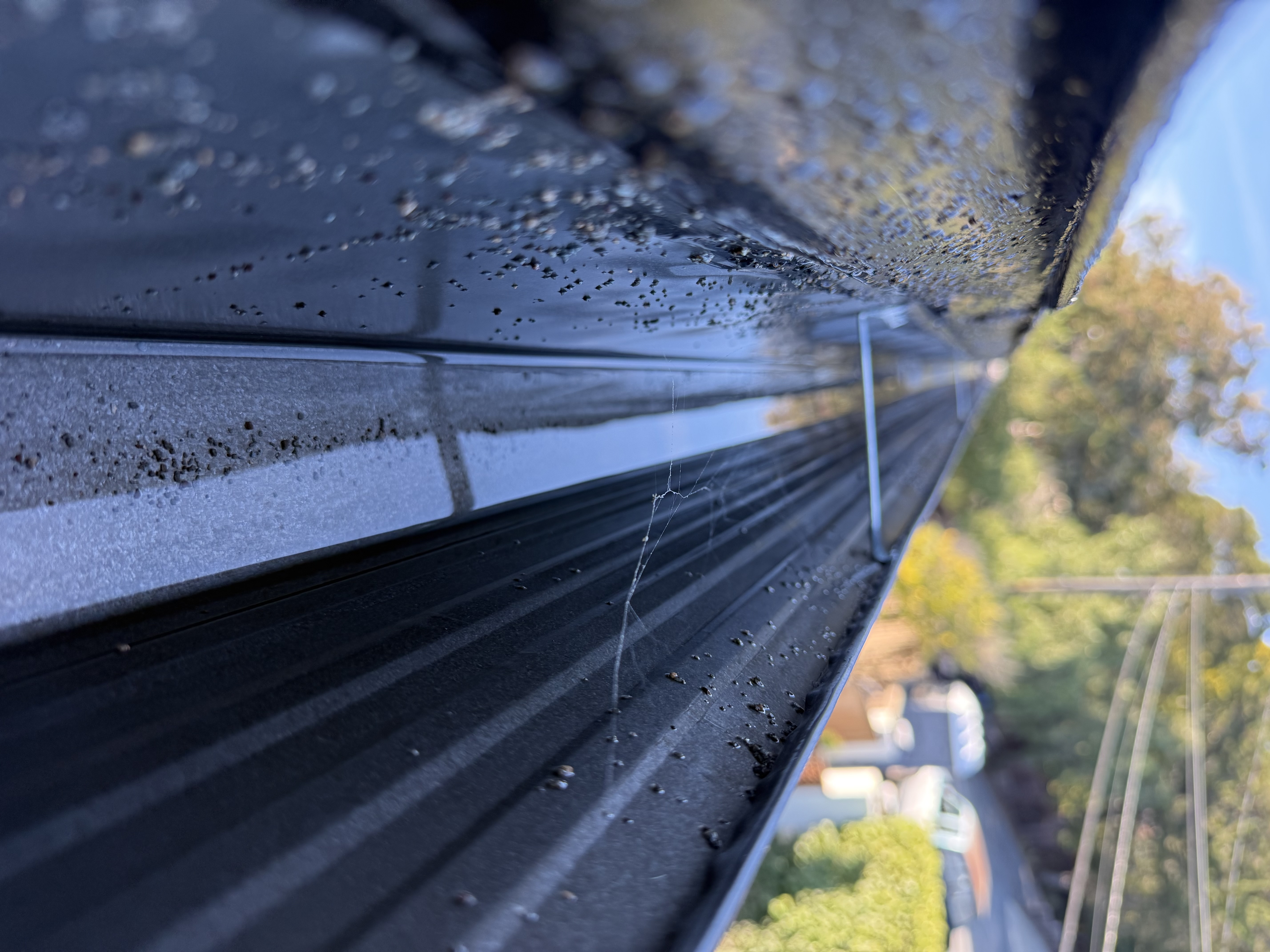 After — San Mateo gutter clean, wide view showing cleared trough