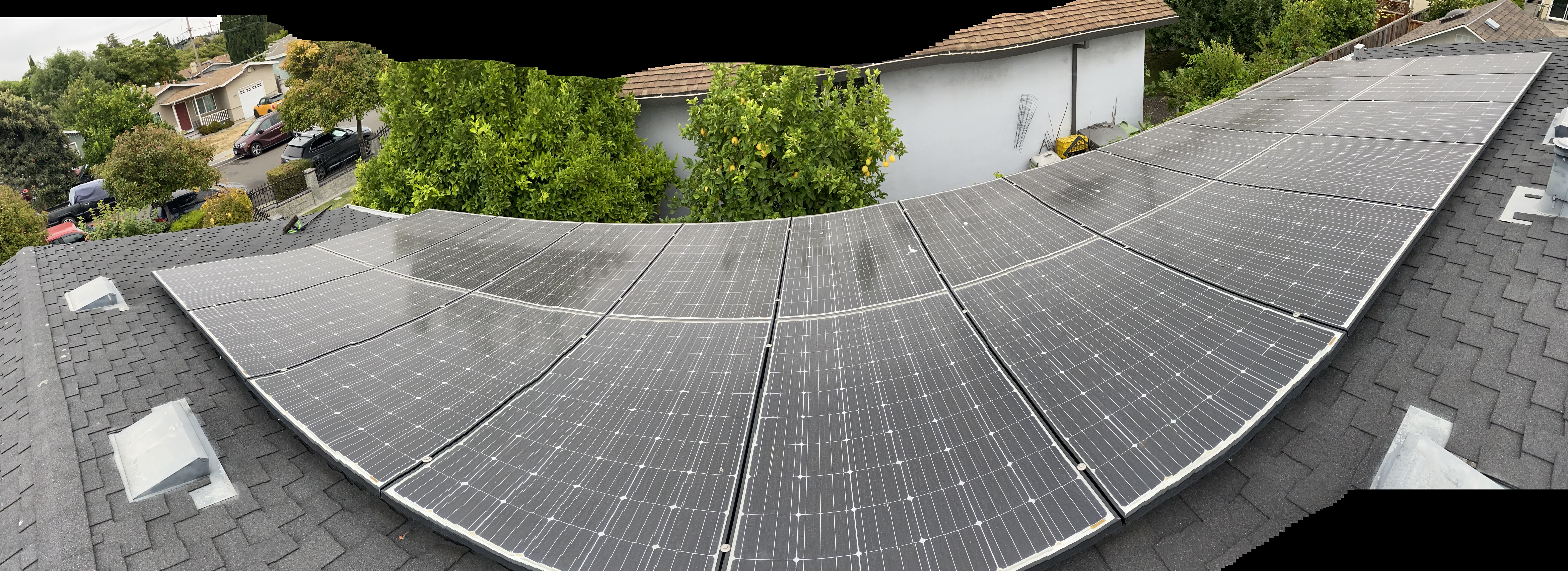 Before — Wide view of Sunnyvale roof solar array before cleaning